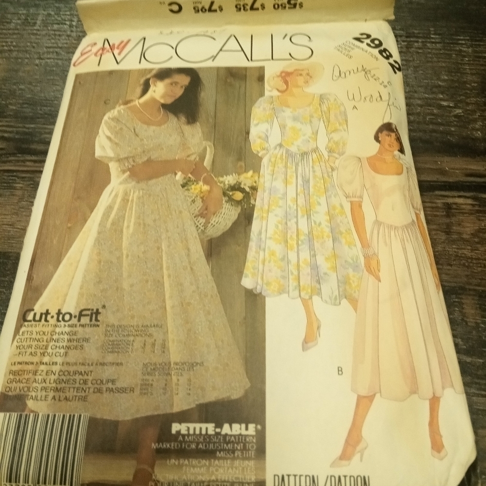 Vintage McCall's Sewing Pattern 2982 Women's Dress Size 10-14 80s